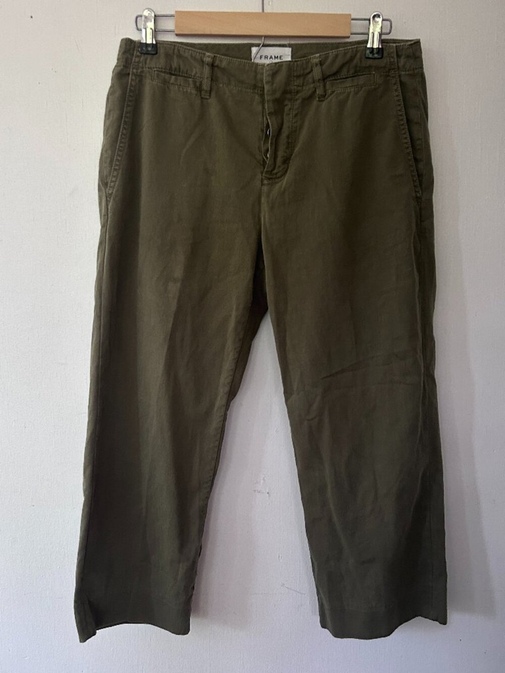FRAME Denim Le Tomboy Trouser Green Cotton Earthy Preppy Minimalist Size 26 Boho